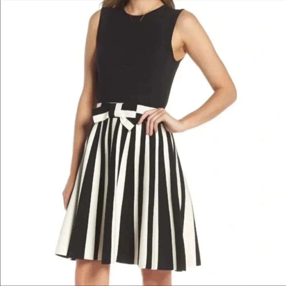 1901 Black and‎ White Knit Bow Waist Dress. Sz: Large